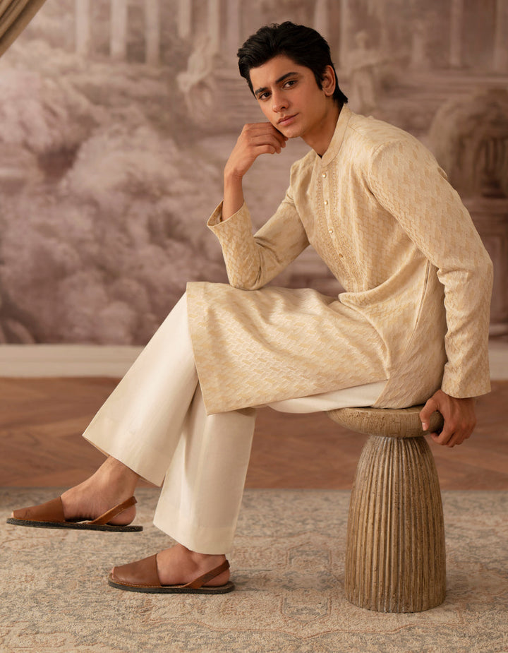 Polyester Cream Kurta - J. Junaid Jamshed