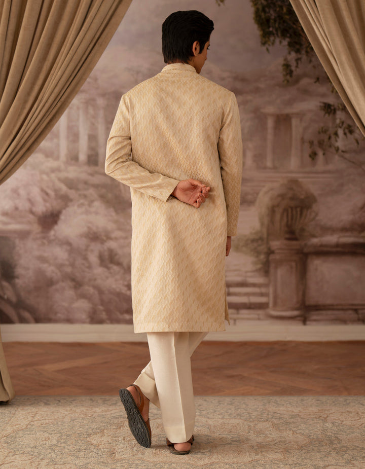 Polyester Cream Kurta - J. Junaid Jamshed