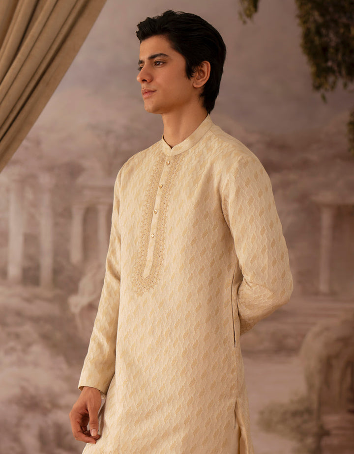 Polyester Cream Kurta - J. Junaid Jamshed