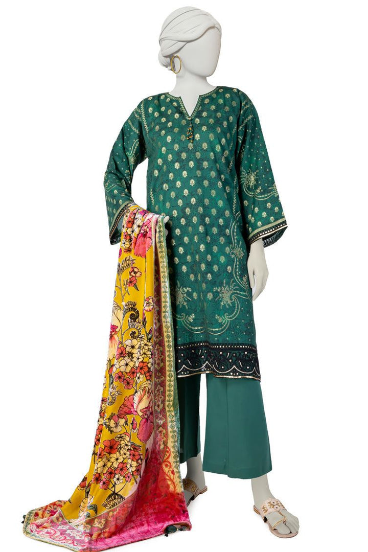 Jacquard Green Stitched Suit - J. Junaid Jamshed