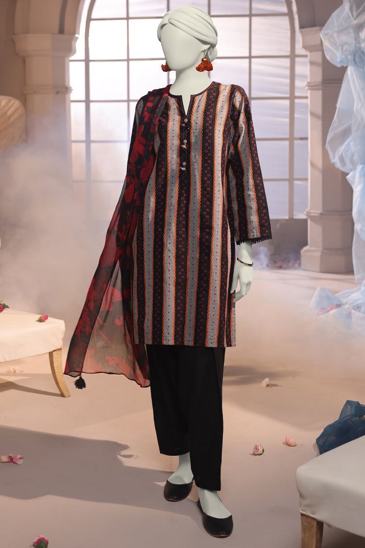 Jacquard Black Unstitched Suit - J. Junaid Jamshed