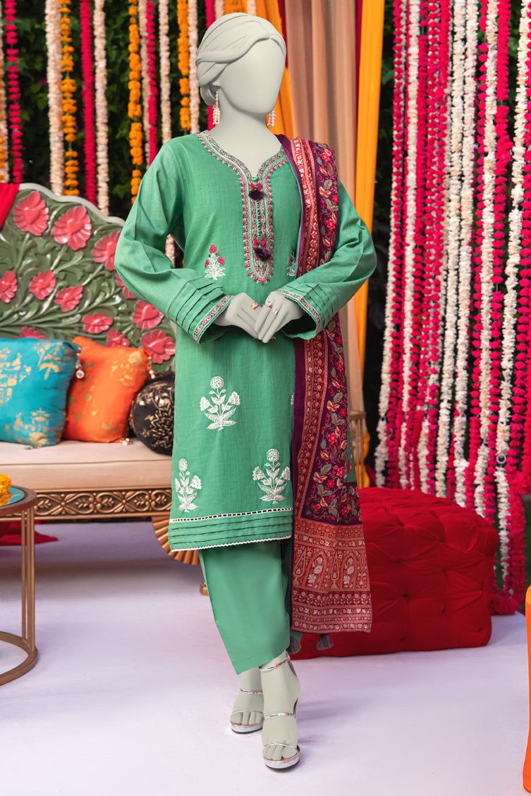 Dyed Green Stitched Suit - J. Junaid Jamshed