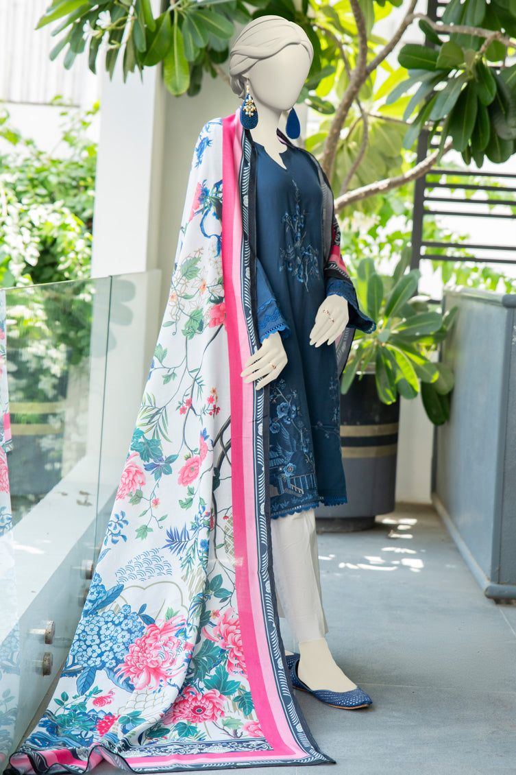 Cambric Blue Stitched Suit - J. Junaid Jamshed