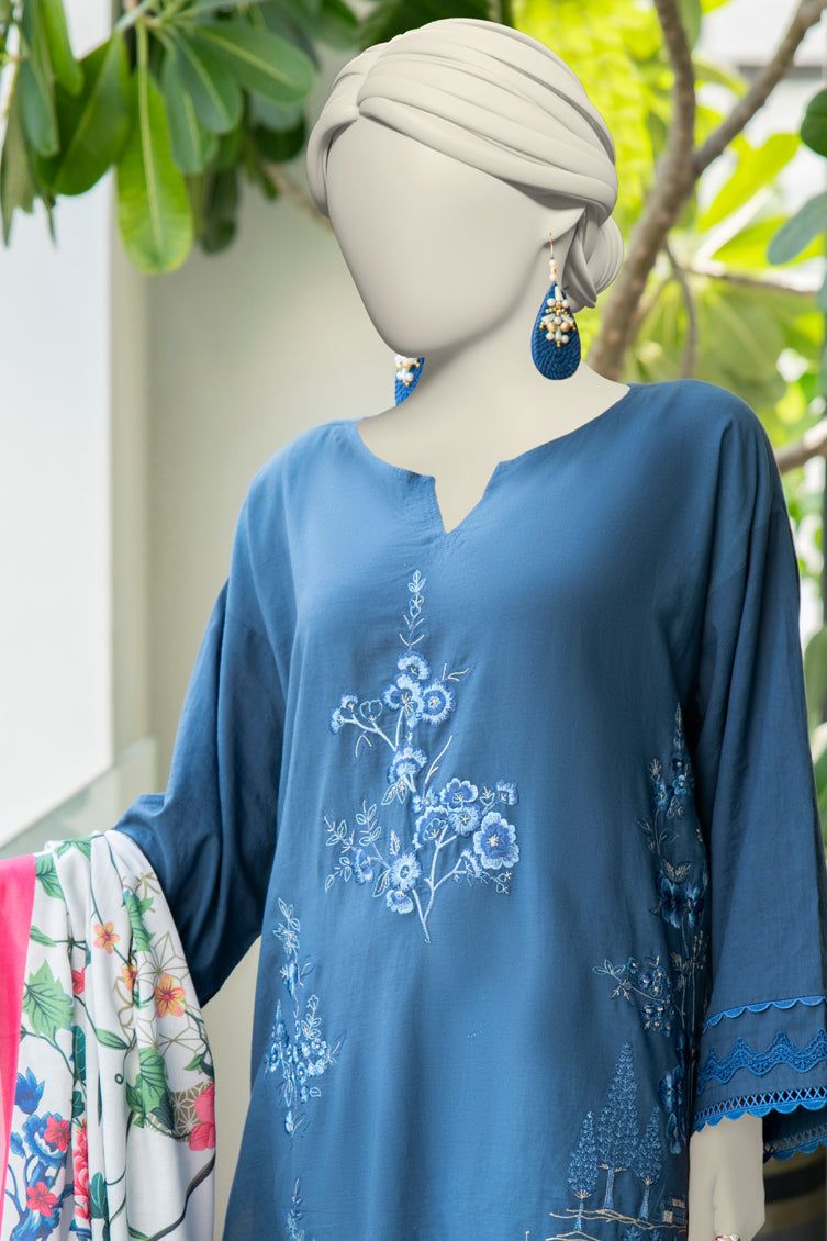 Cambric Blue Stitched Suit - J. Junaid Jamshed
