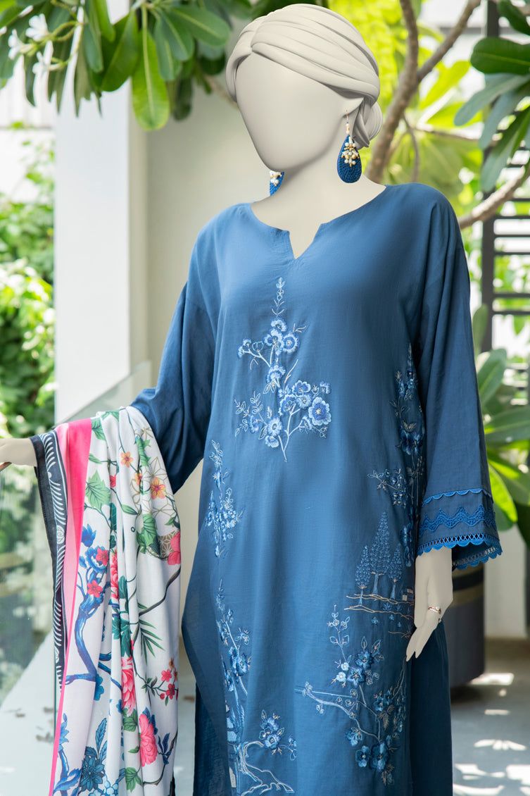 Cambric Blue Stitched Suit - J. Junaid Jamshed