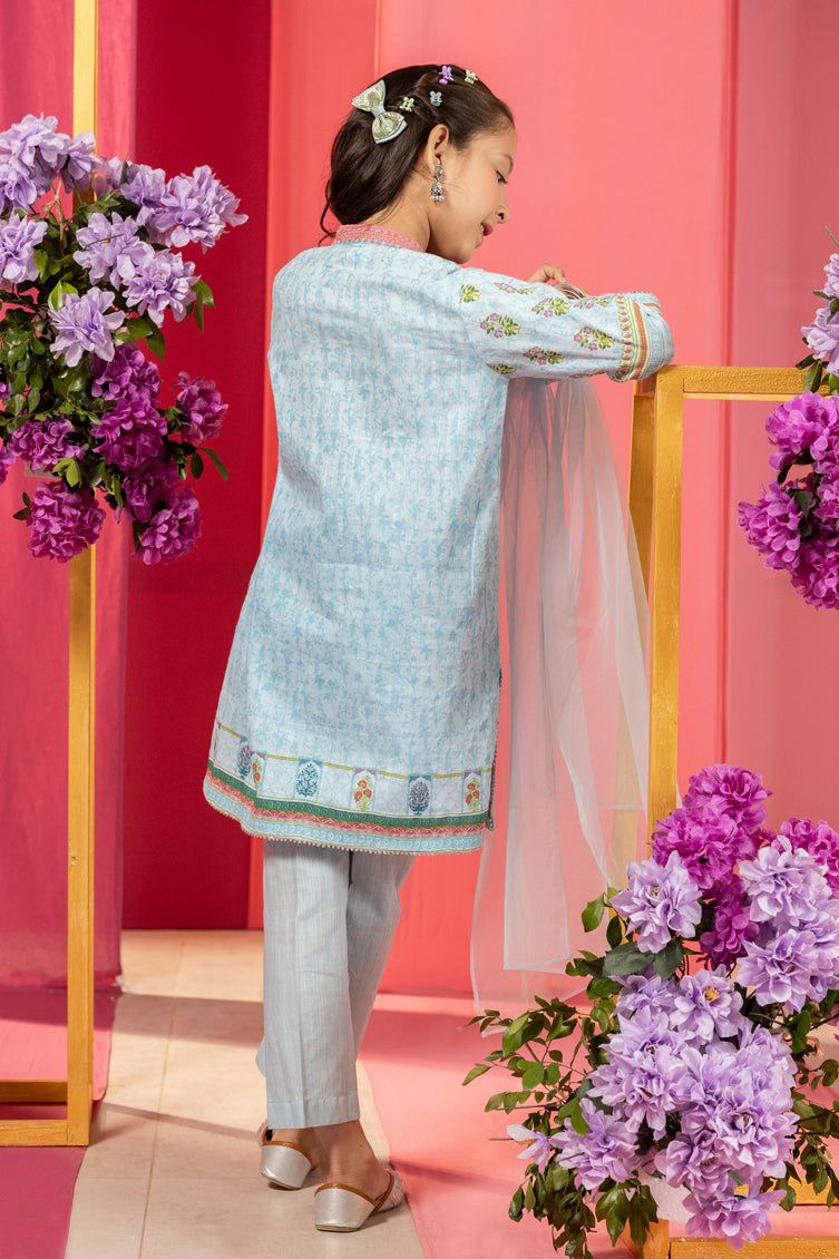 Organza Blue Stitched Suit - J. Junaid Jamshed