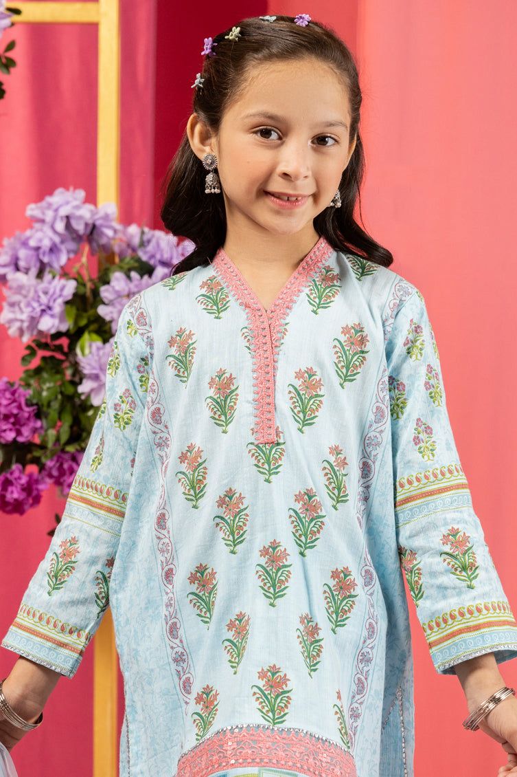 Organza Blue Stitched Suit - J. Junaid Jamshed