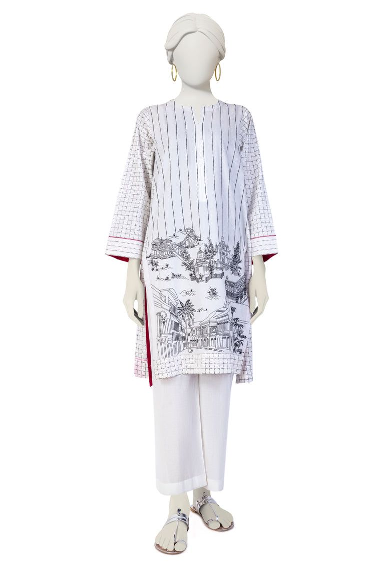 Cambric White Kurti - J. Junaid Jamshed