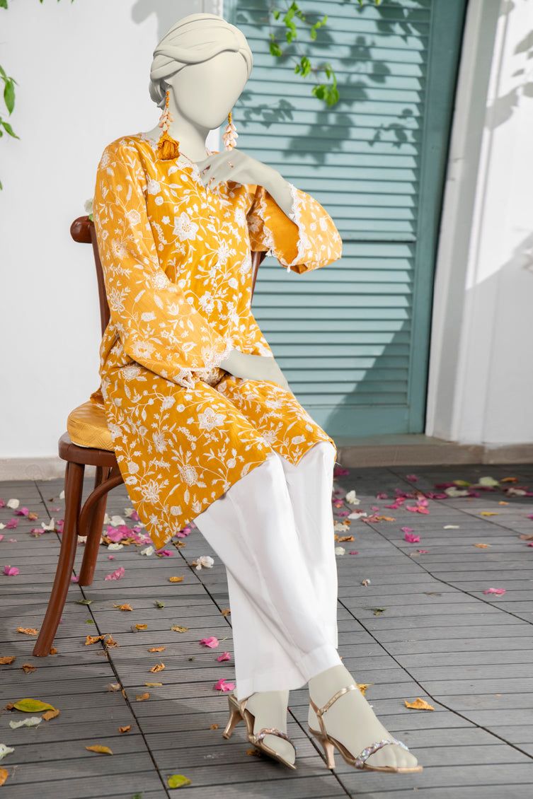 Textured Yellow Kurti- J. Junaid Jamshed