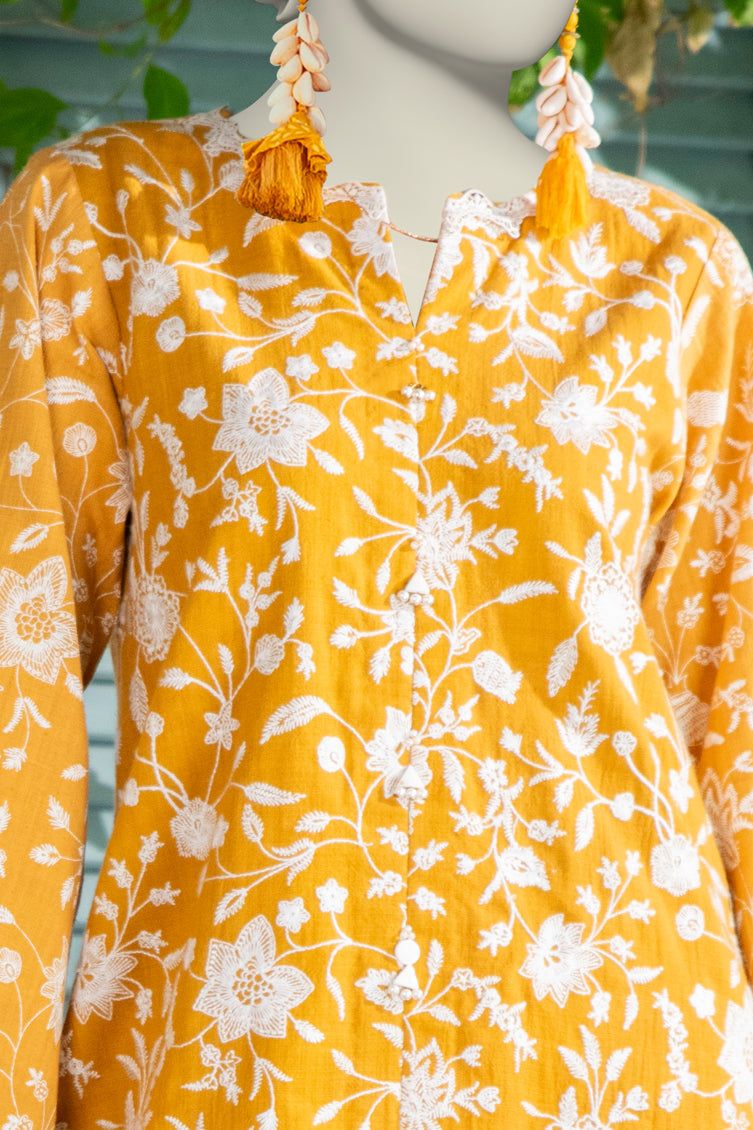Textured Yellow Kurti- J. Junaid Jamshed