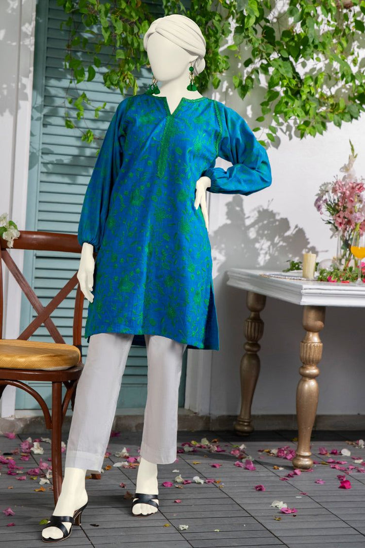 Textured Blue Kurti- J. Junaid Jamshed