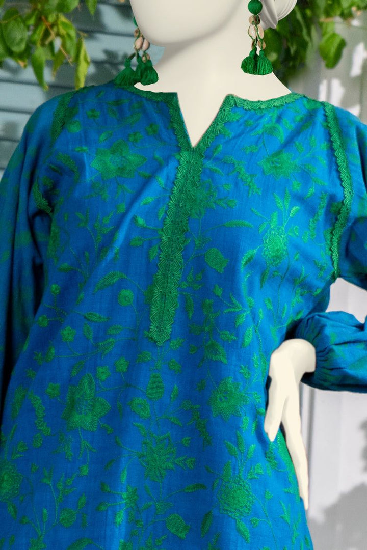 Textured Blue Kurti- J. Junaid Jamshed