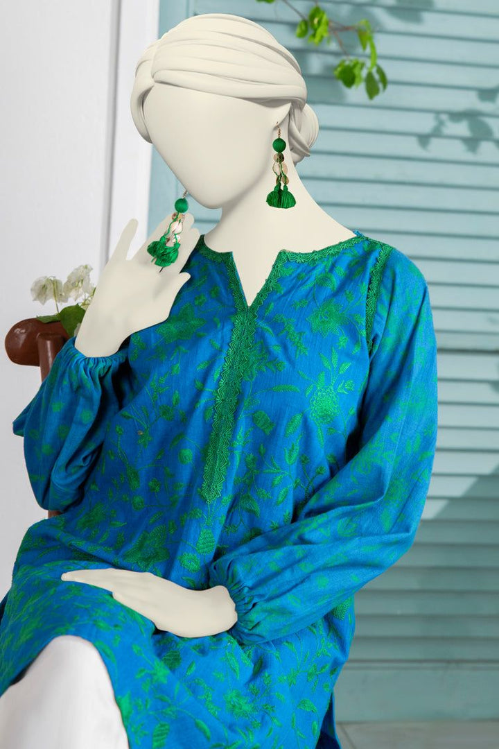 Textured Blue Kurti- J. Junaid Jamshed