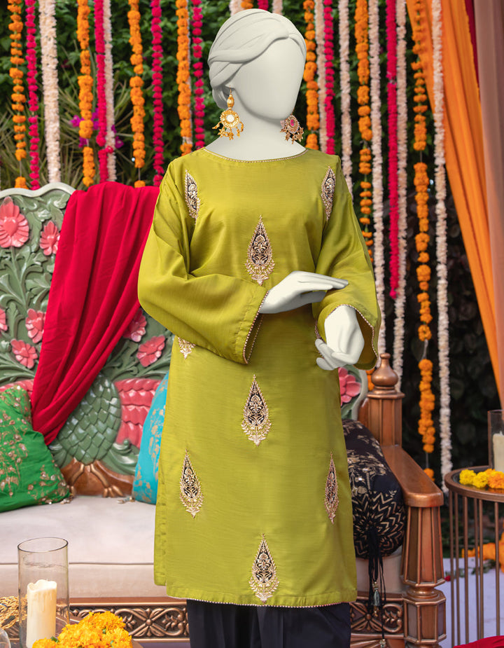 Raw Silk Green Kurti - J. Junaid Jamshed