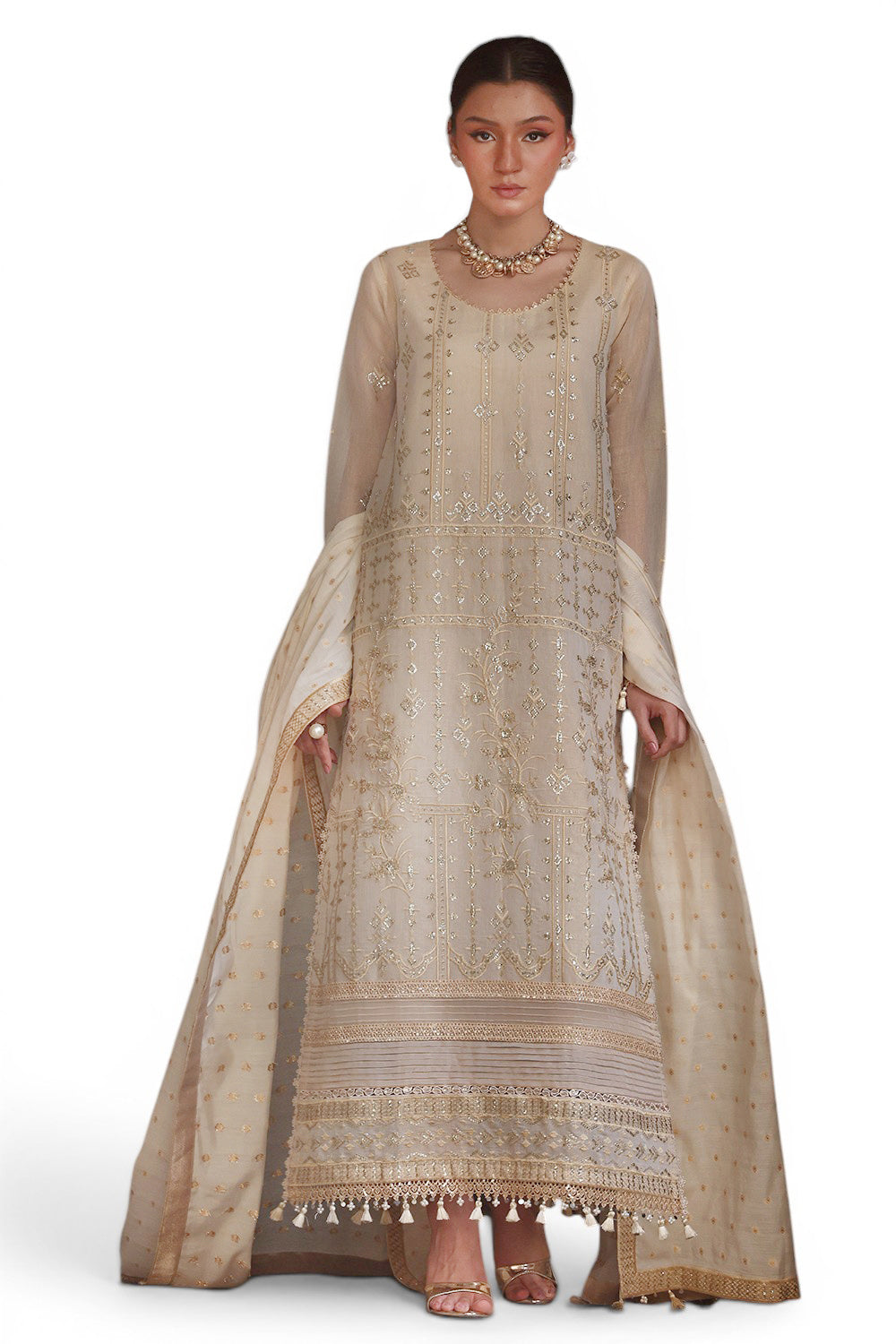 Embroidered Mehsuri Beige Stitched Suit - Gul Ahmed
