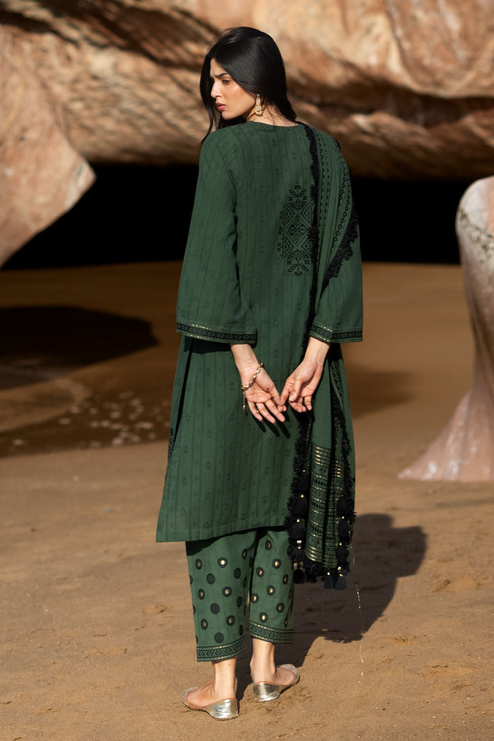 Jacquard Green Stitched Suit - Gul Ahmed