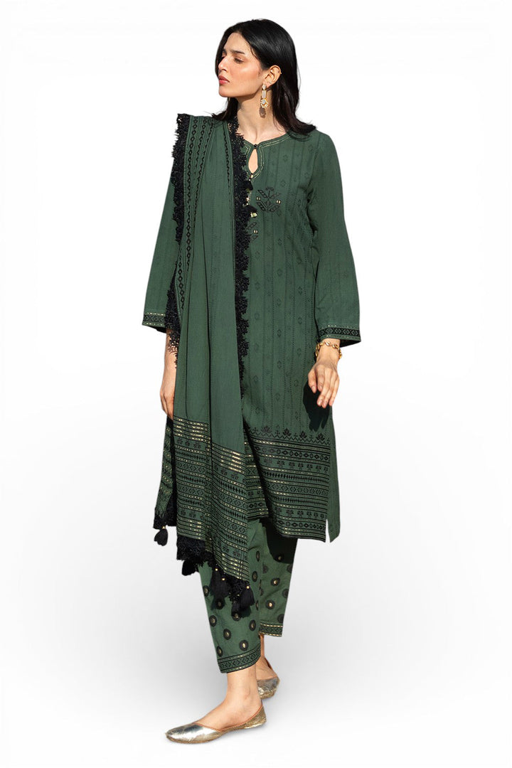 Jacquard Green Stitched Suit - Gul Ahmed