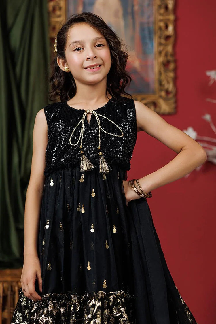 Polyester Organza Jacquard Gold & Black Stitched Suit - Senorita