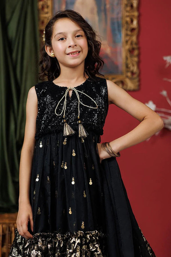 Polyester Organza Jacquard Gold & Black Stitched Suit - Senorita