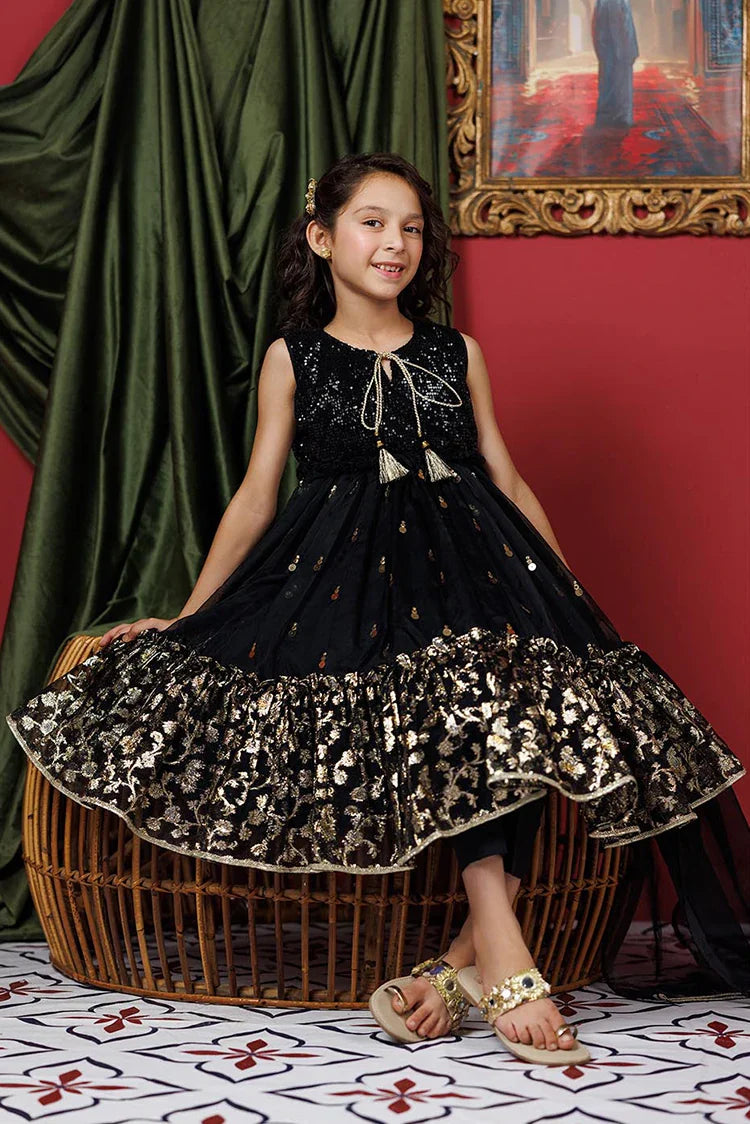 Polyester Organza Jacquard Gold & Black Stitched Suit - Senorita