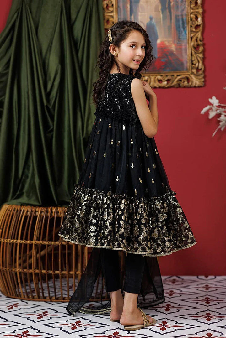 Polyester Organza Jacquard Gold & Black Stitched Suit - Senorita