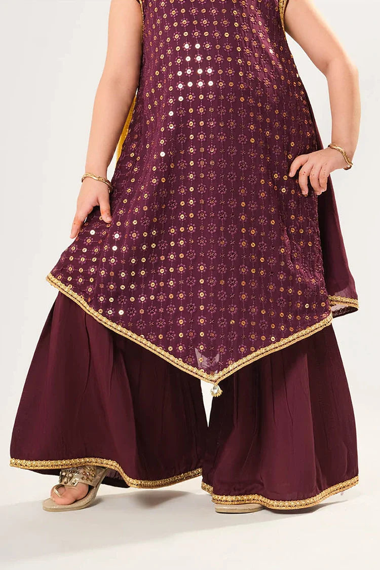 Viscose Crinkle Chiffon Magenta Stitched Suit - Senorita