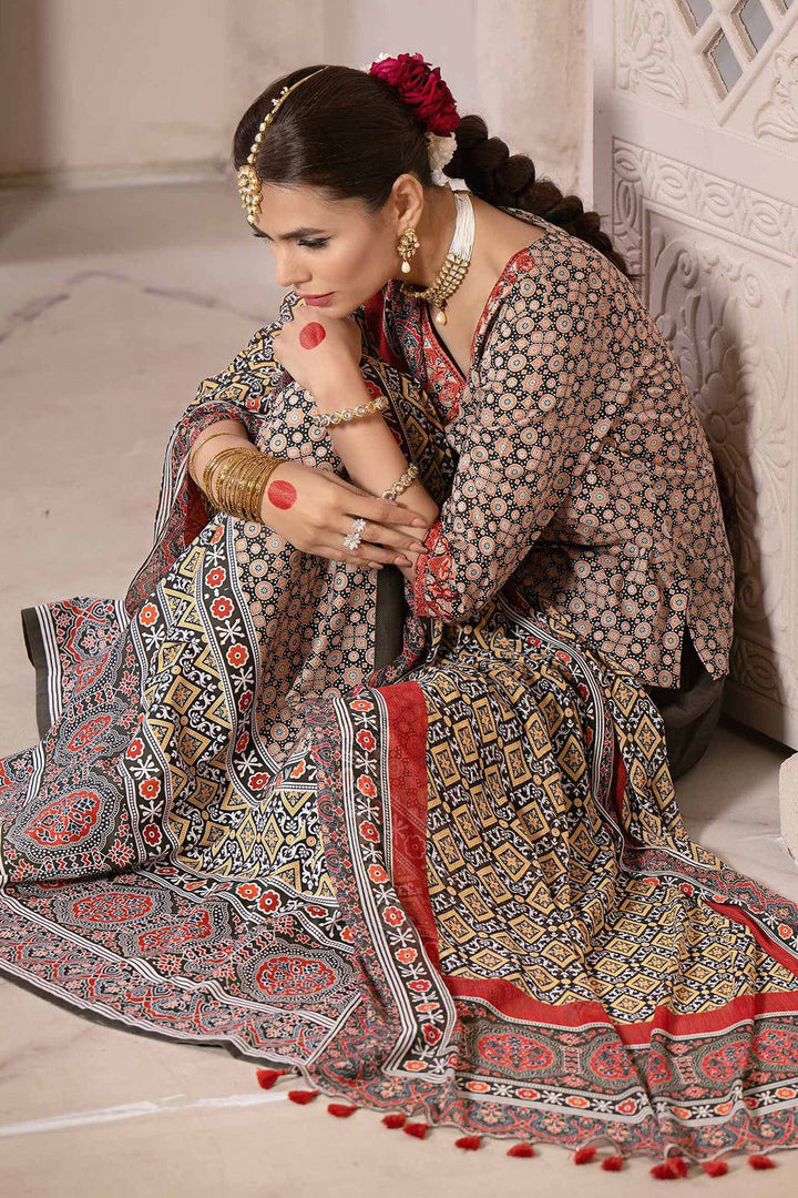 Printed Embroidered Olive 3 Piece Suit - Nishat