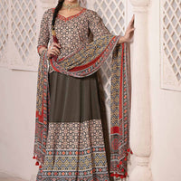 Printed Embroidered Olive 3 Piece Suit - Nishat