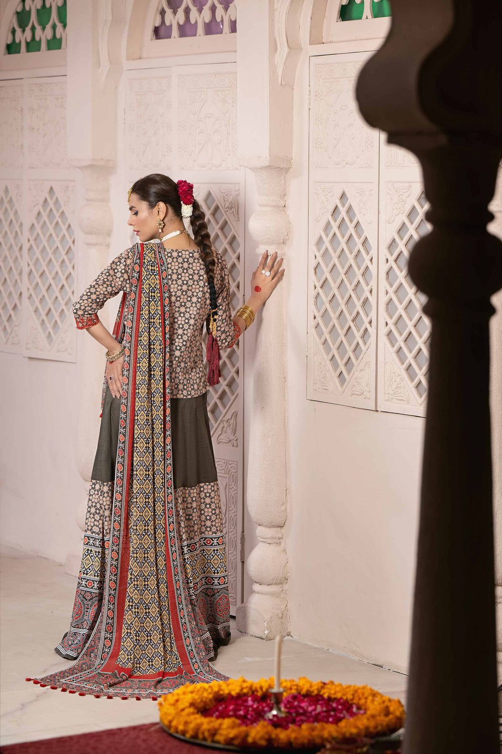 Printed Embroidered Olive 3 Piece Suit - Nishat