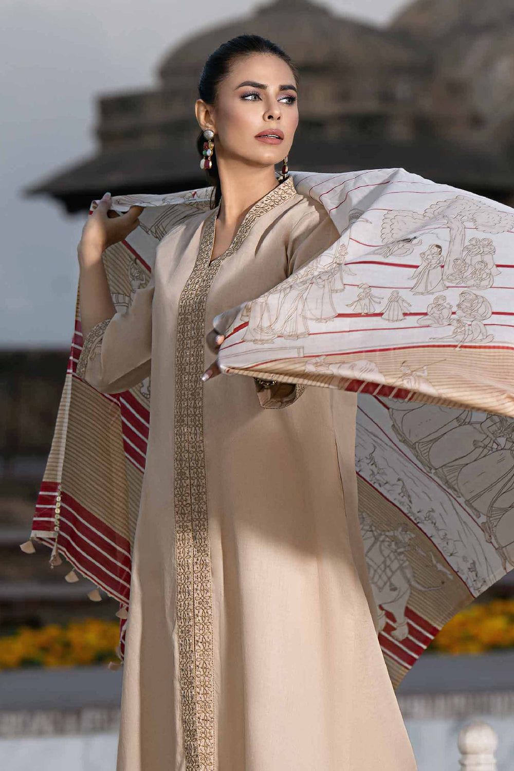 Printed Embroidered Skin 3 Piece Suit - Nishat