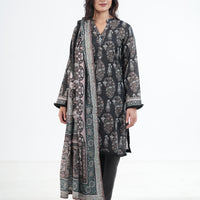 Khaddar Black Stitched Suit - Khaadi