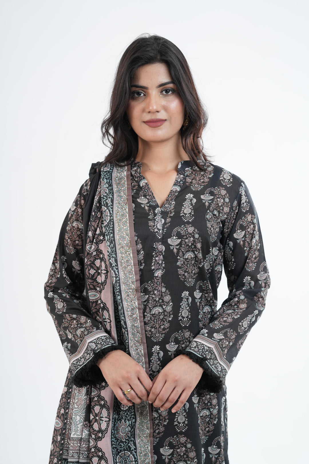 Khaddar Black Stitched Suit - Khaadi