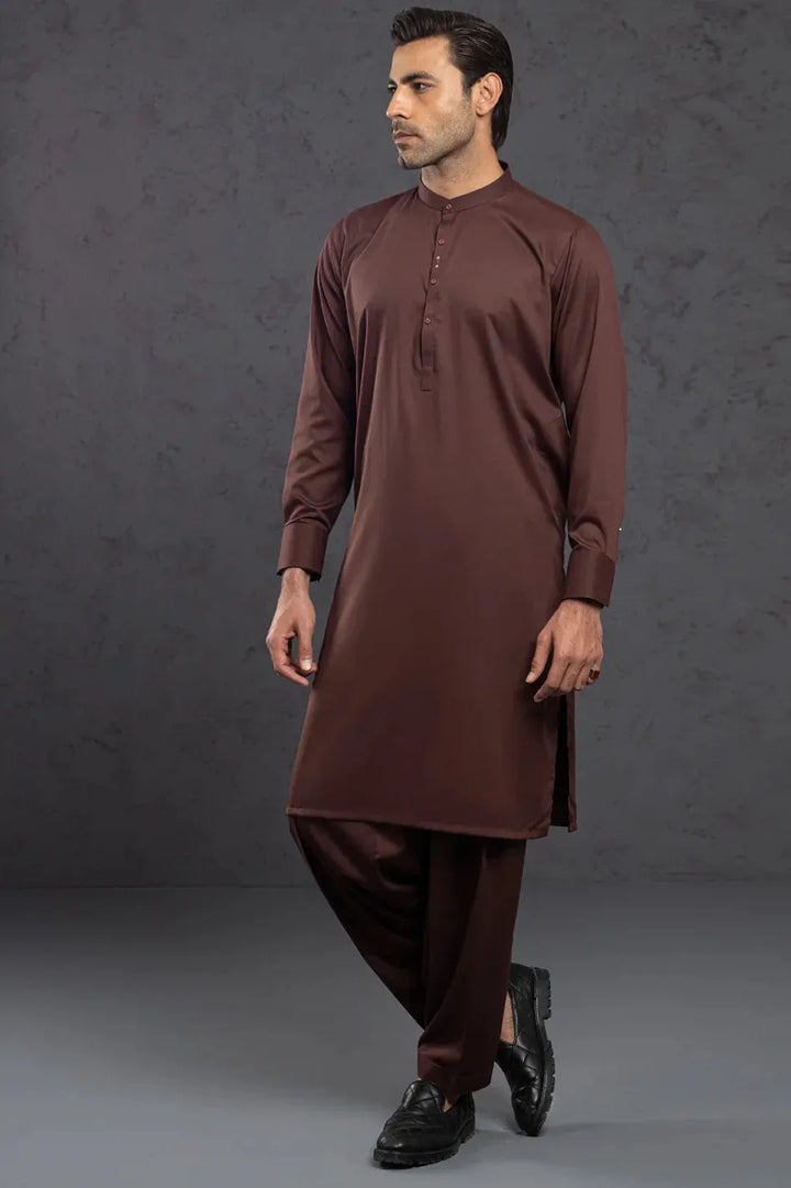Blended Maroon Kurta Trouser - Almirah
