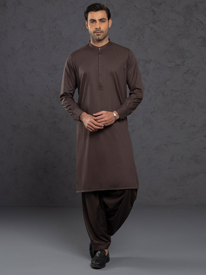 Blended Brown Kurta Trouser - Almirah