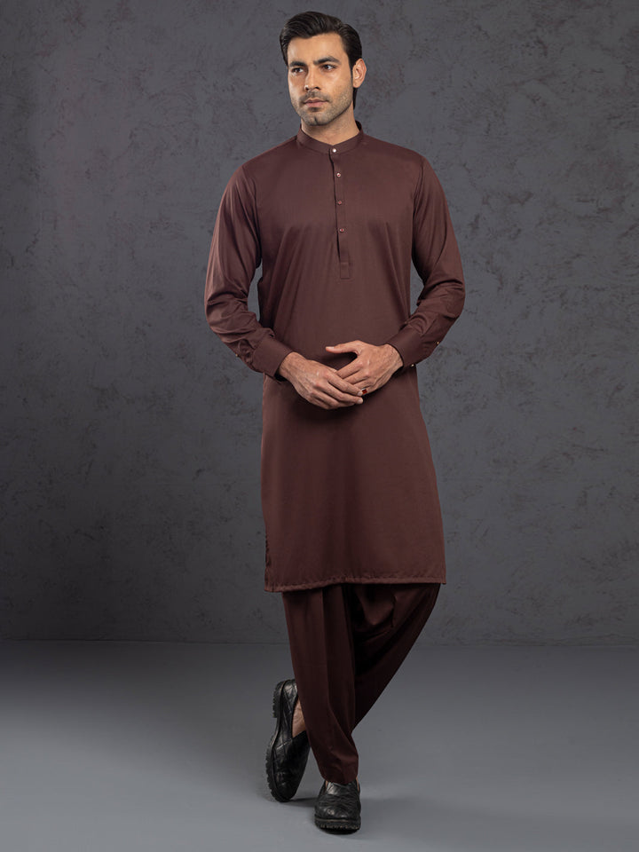 Blended Maroon Kurta Trouser - Almirah