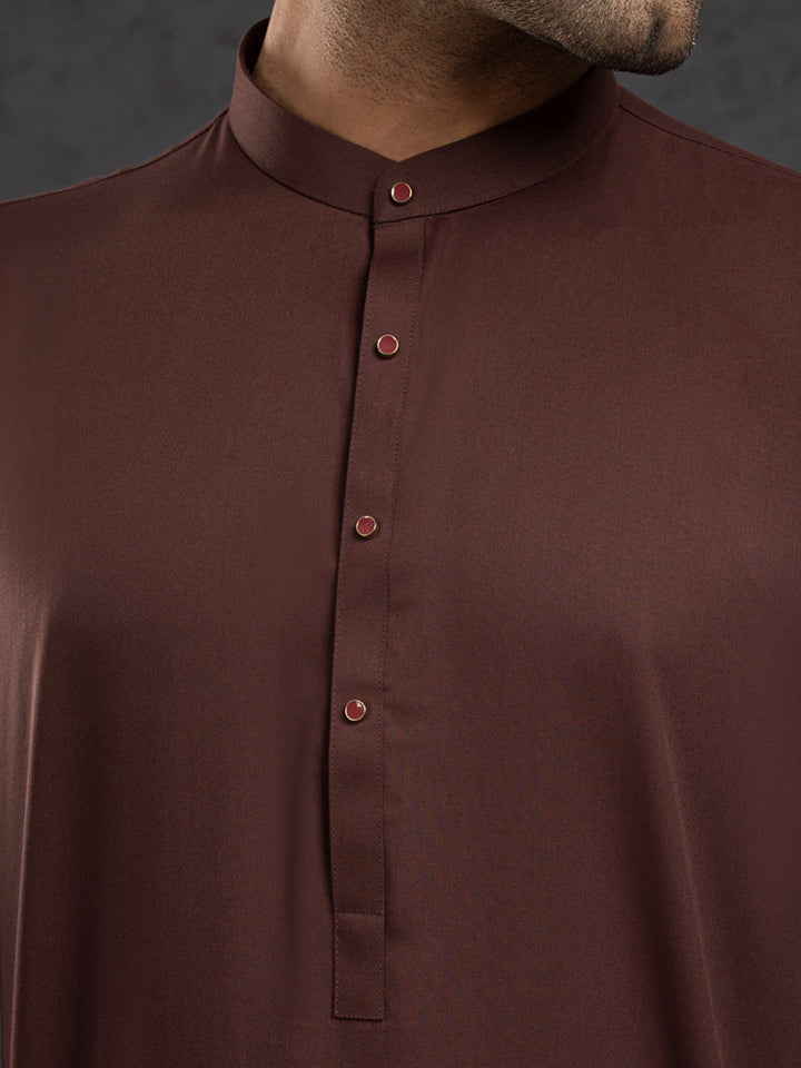 Blended Maroon Kurta Trouser - Almirah