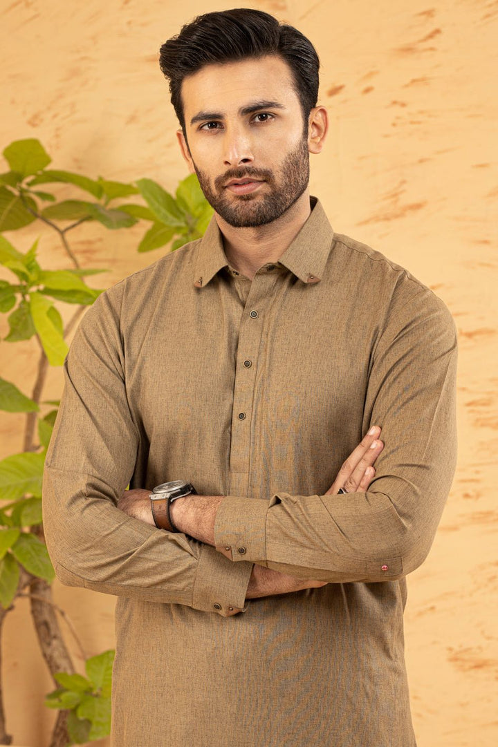 Polyester Khaki Brown Shalwar Kameez - Almirah