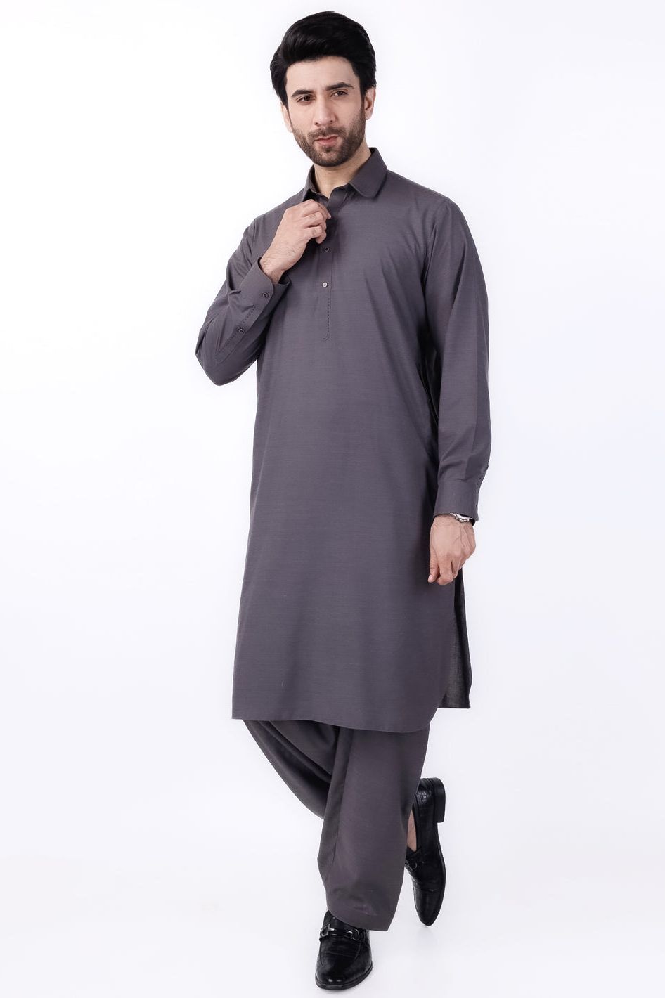 Blended Charcoal Grey Kurta Shalwar - Wasim Akram by Almirah