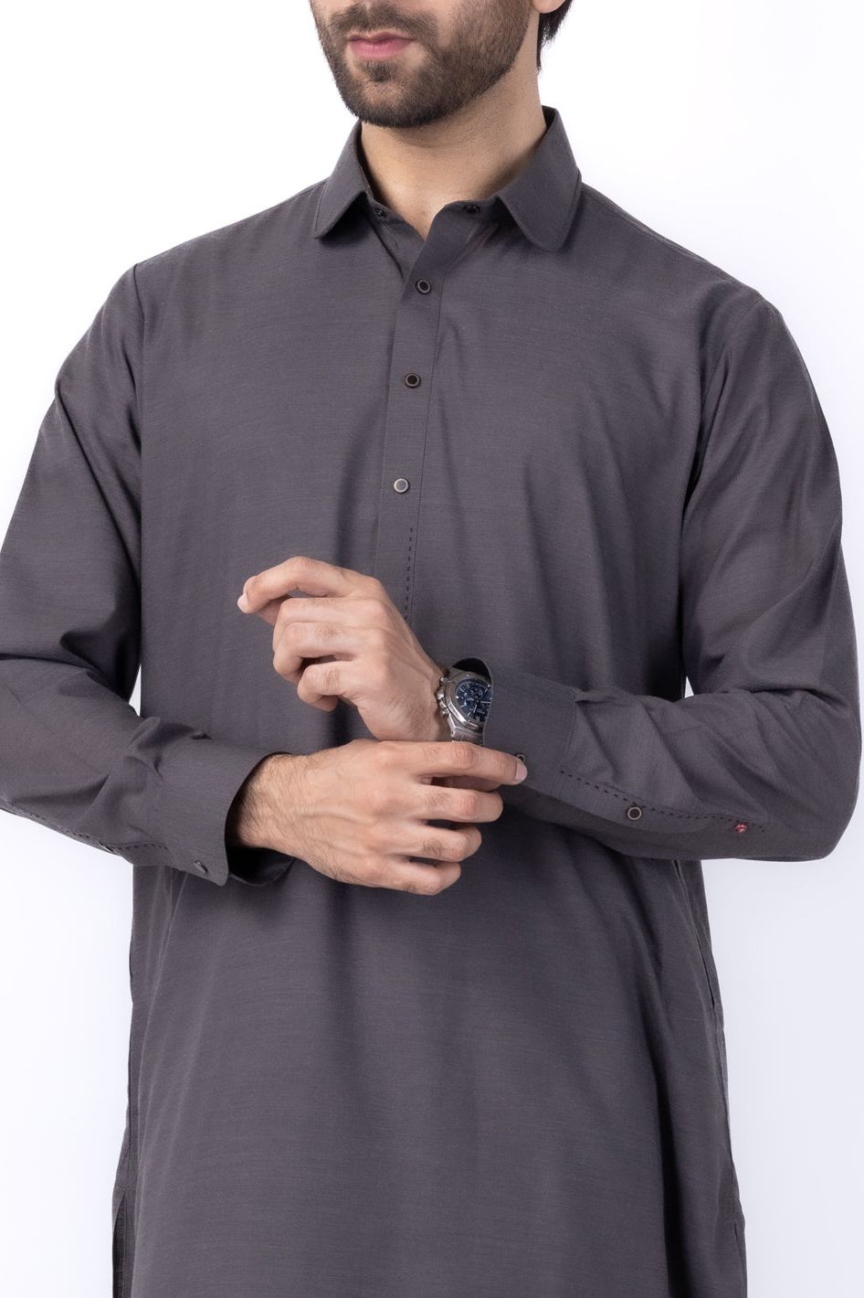 Blended Charcoal Grey Kurta Shalwar - Wasim Akram by Almirah