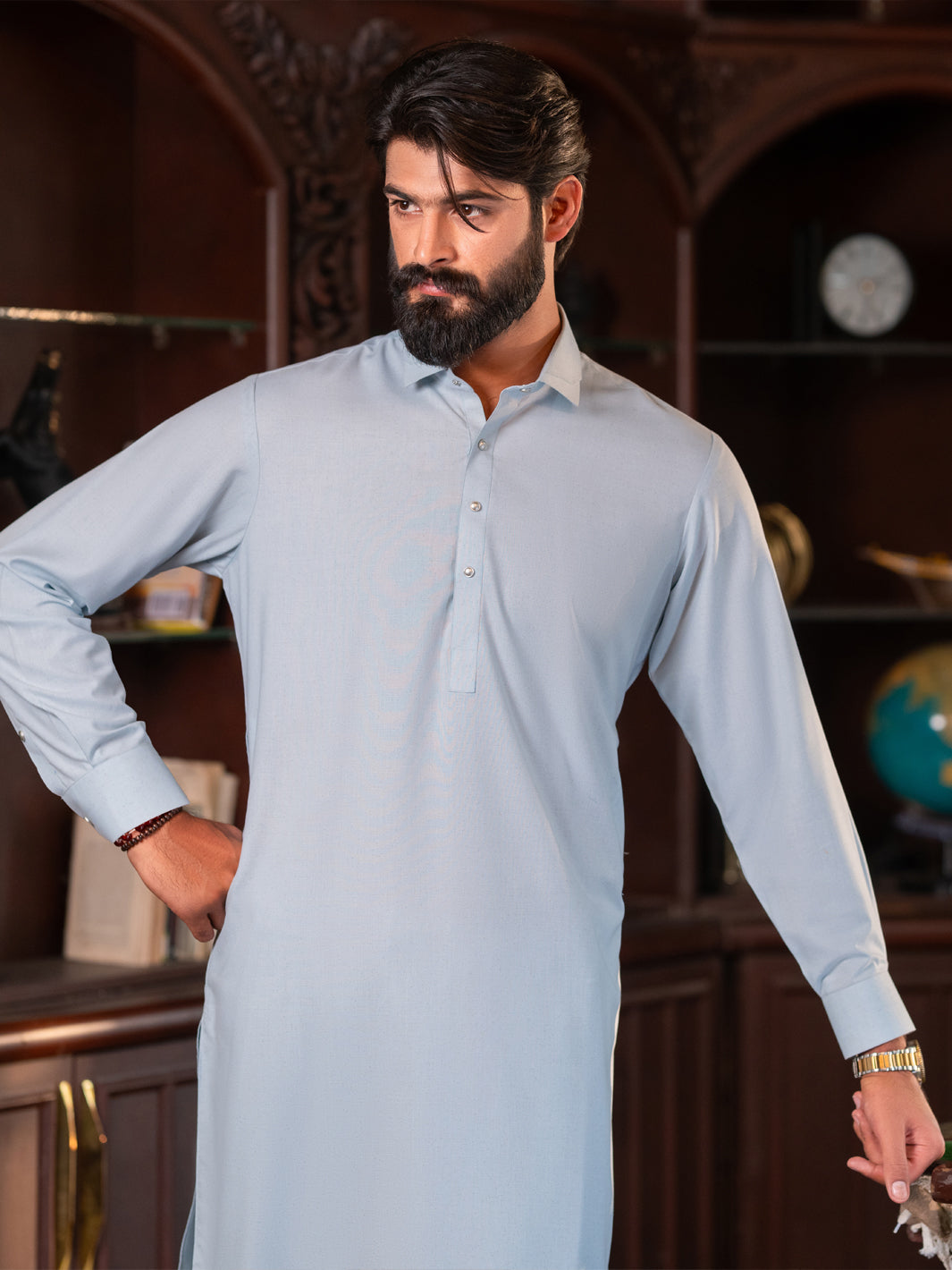 Blended Sky Blue Shalwar Kameez - J. Junaid Jamshed