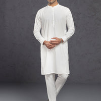Blended White Kurta Trouser - Almirah
