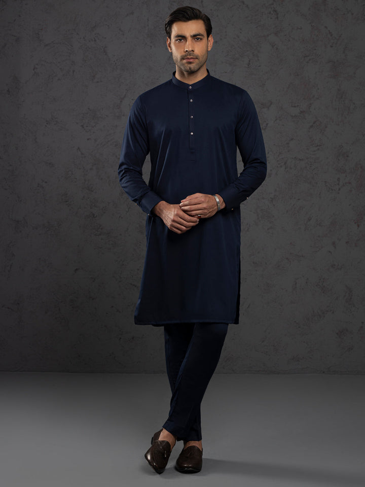 Blended Midnight Blue Kurta Trouser - Almirah