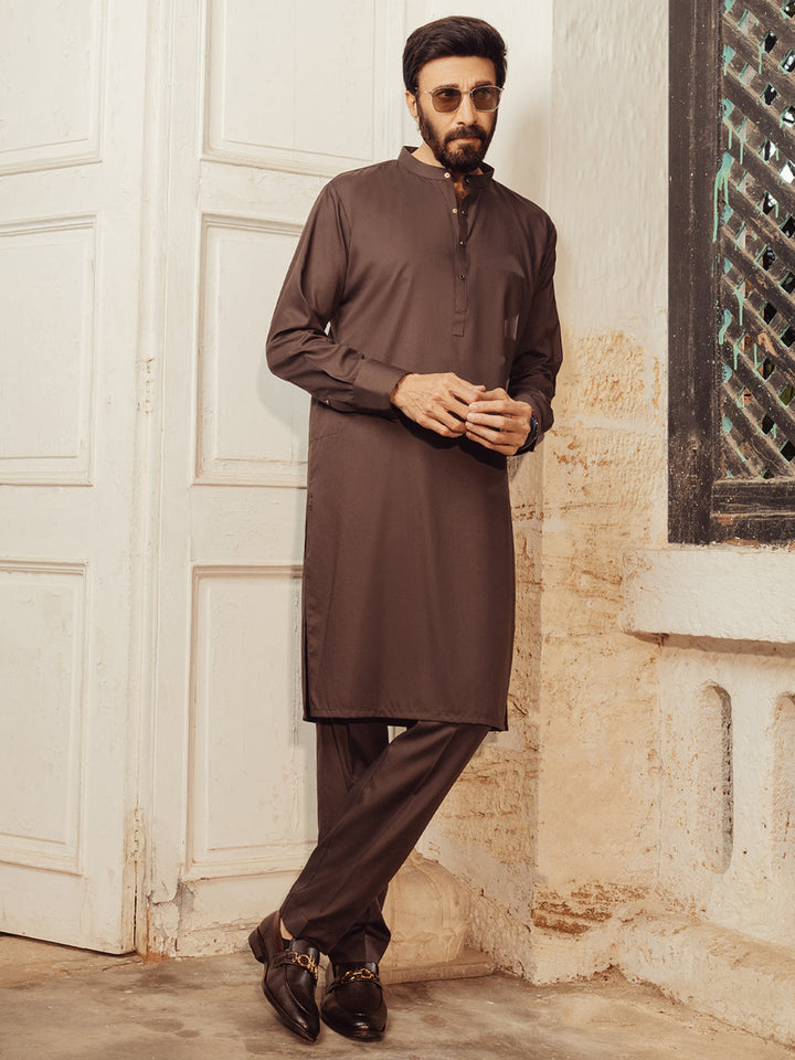 Blended Brown Kurta Trouser - J. Junaid Jamshed