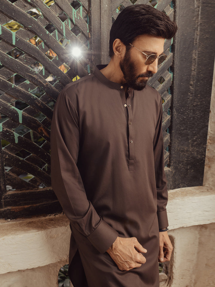 Blended Brown Kurta Trouser - J. Junaid Jamshed