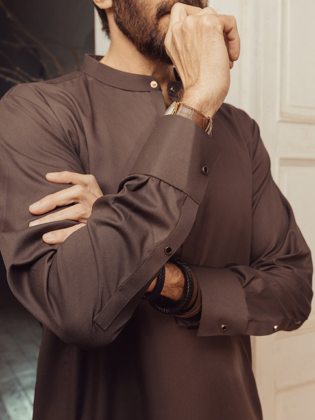 Blended Brown Kurta Trouser - Almirah