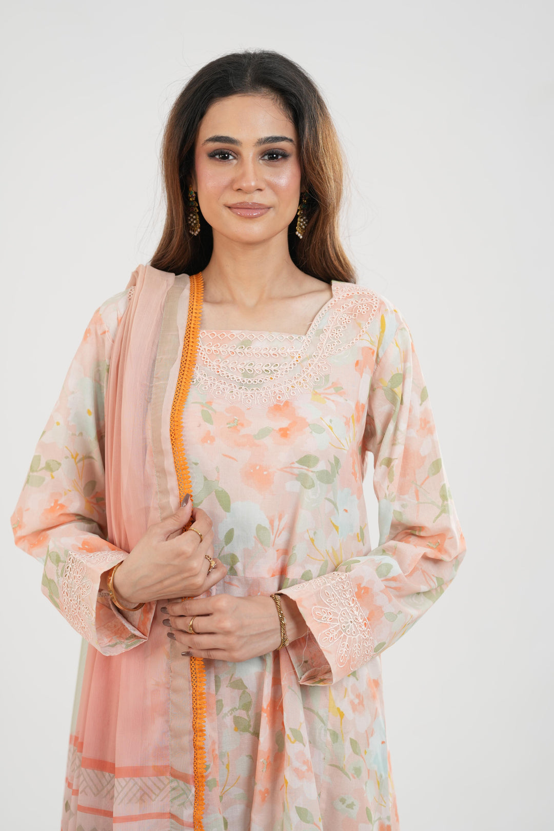 Light Coral - Farasha Printed Essentials Stitched