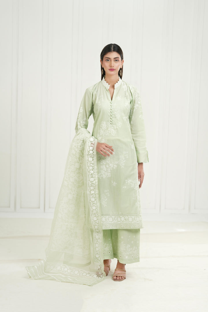 Light Jade - Cross Stitch Embroidered Lawn Stitched