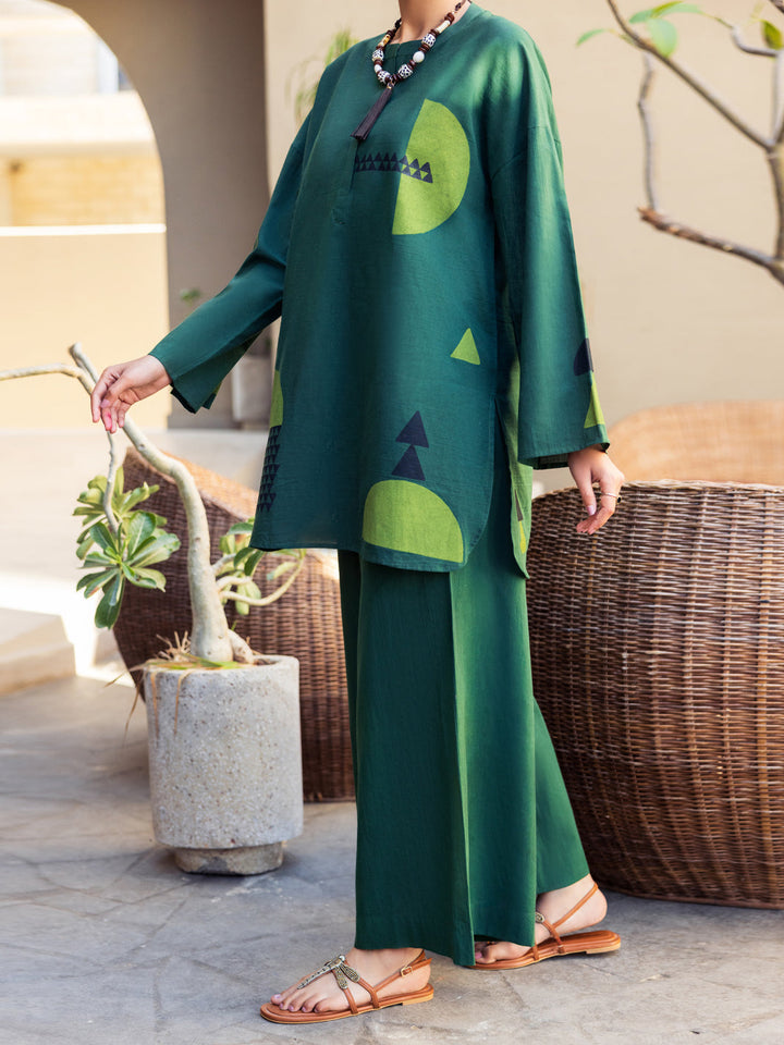 Cotton Green Stitched Suit - Almirah