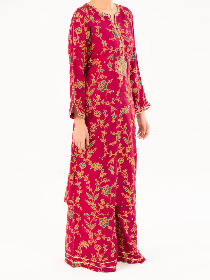 Viscose Fuchsia Stitched Suit - Almirah