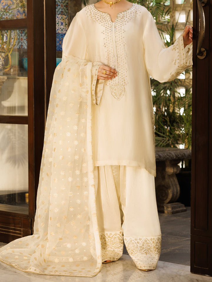 Sheesha Silk Off White Stitched Suit - Almirah